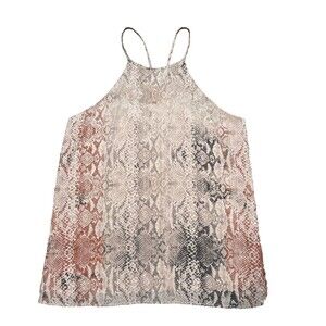 Lavender Brown Top Womens XS Silk Snakeskin Print Pink Beige